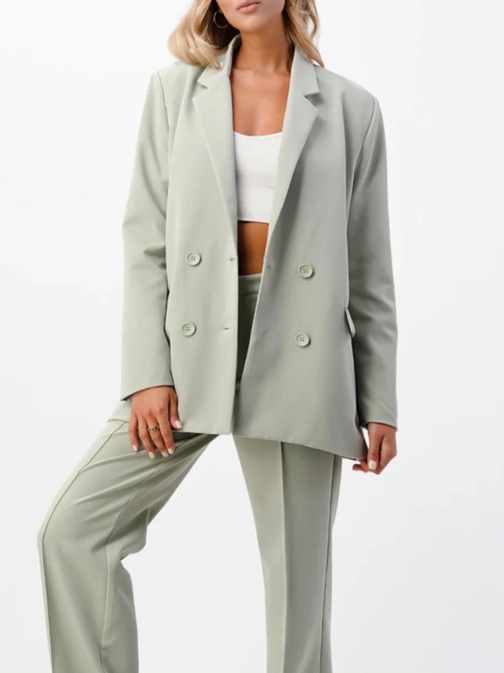 Double-Breasted Blazer in Sage Green